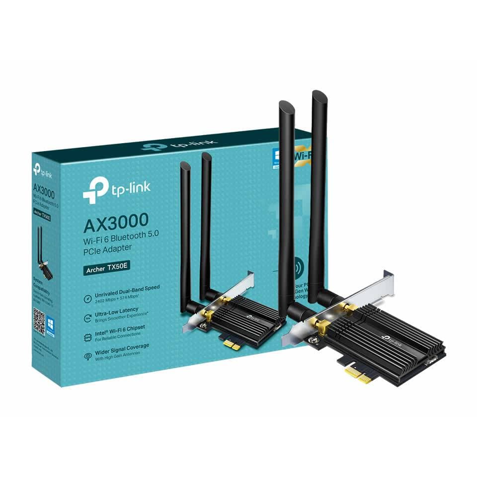 Wireless Dual Band PCI Express Adapter TP-LINK Archer TX50E (AX3000: 574Mbps+2.402Mbps) c/ 2 Antenas c/ Bluetooth 5.0