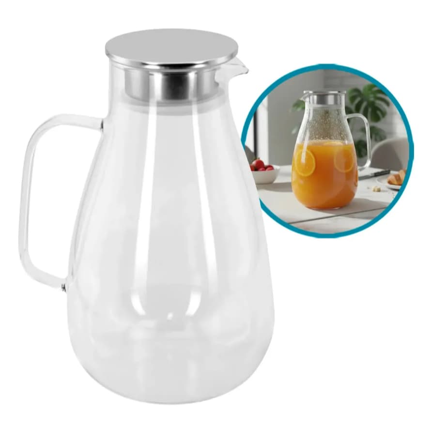 Jarra de Vidro 2,5L com Tampa Inox para Suco e Água