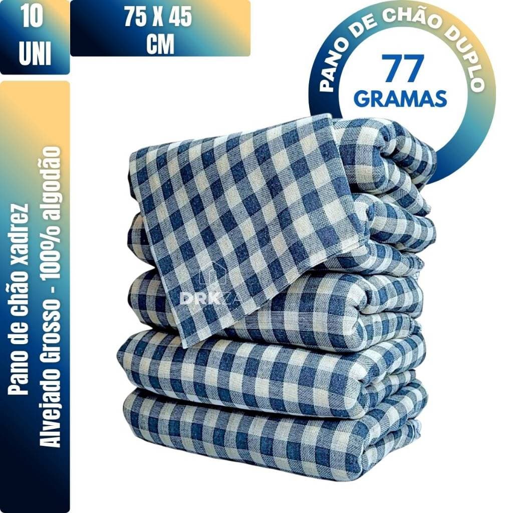 Kit C/10 Pano De Chão Lavado - Não Encolher Quando Lava - Saco Limpeza Xadrez 75X45cm