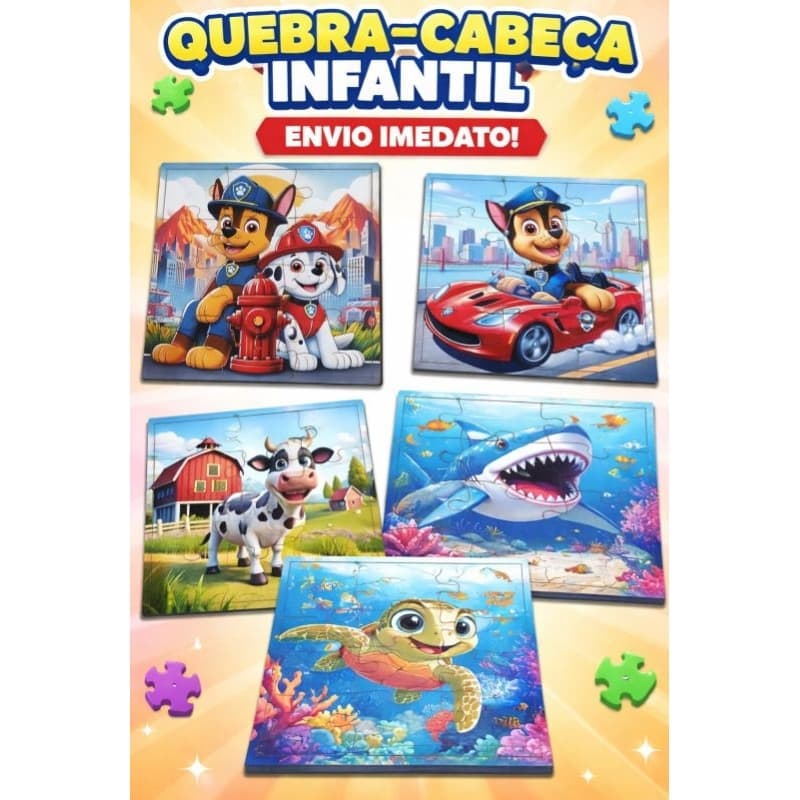 Kit 4 Quebra cabeça infantil MDF 3mm 6 / 12 ou 16 peças jogo quebra cabeça infantil 15x15cm - ENVIO IMEDIATO