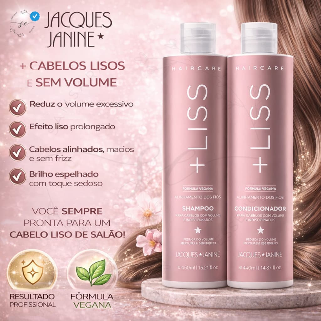 Shampoo e Condicionador para Cabelos Lisos 100% Vegano sem Sal Jacques Janine +Liss Hair Care