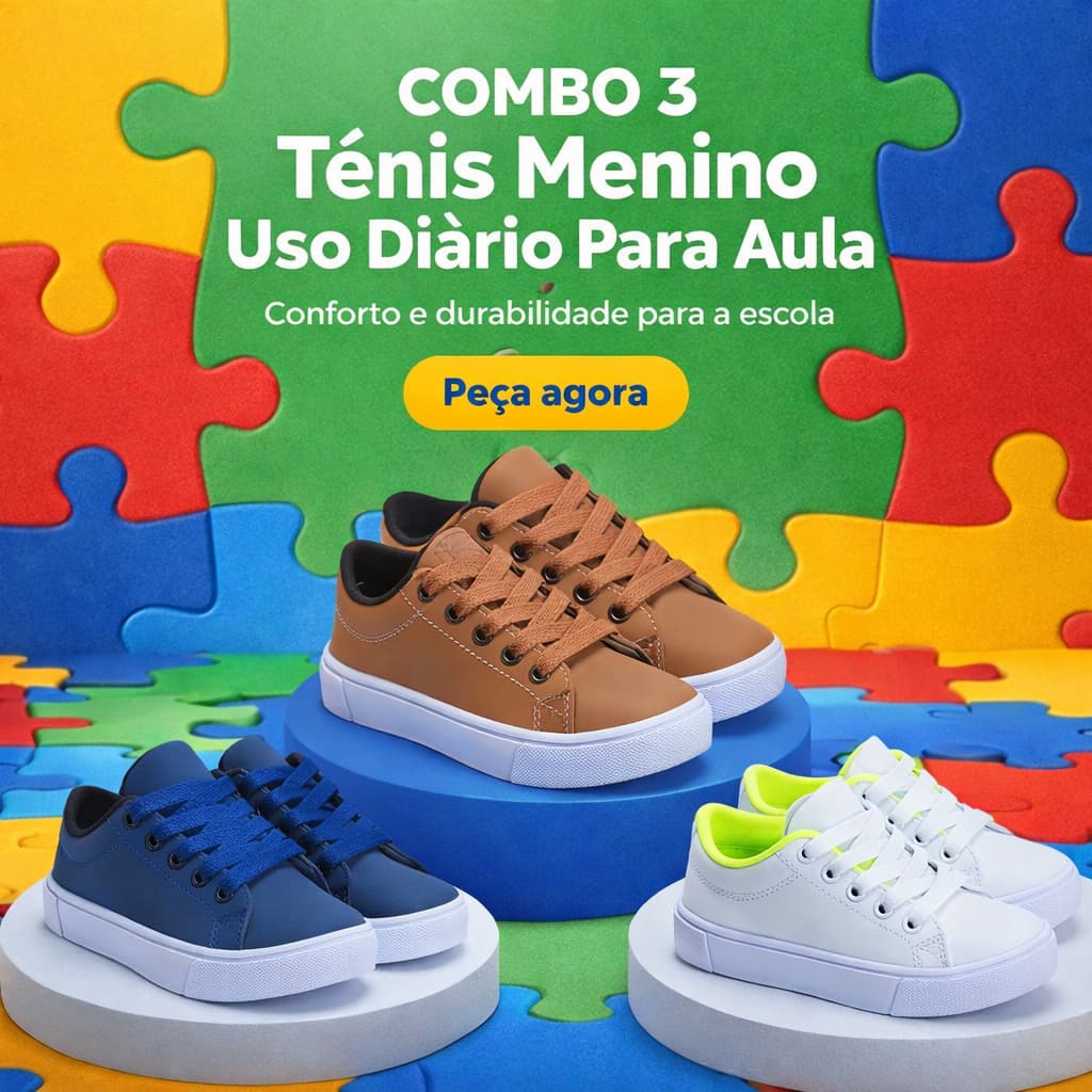 Combo 3 Tênis Menino Para o Dia a Dia | Conforto e Durabilidade Para Rotina Do 25 ao 36 | PEÇA AGORA