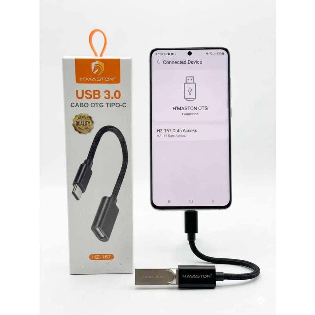 Adaptador OTG USB 3.0 Tipo-C H'Maston HZ-167 Alta Velocidade Cabo Trançado Rápido Premium para Celular Tablet