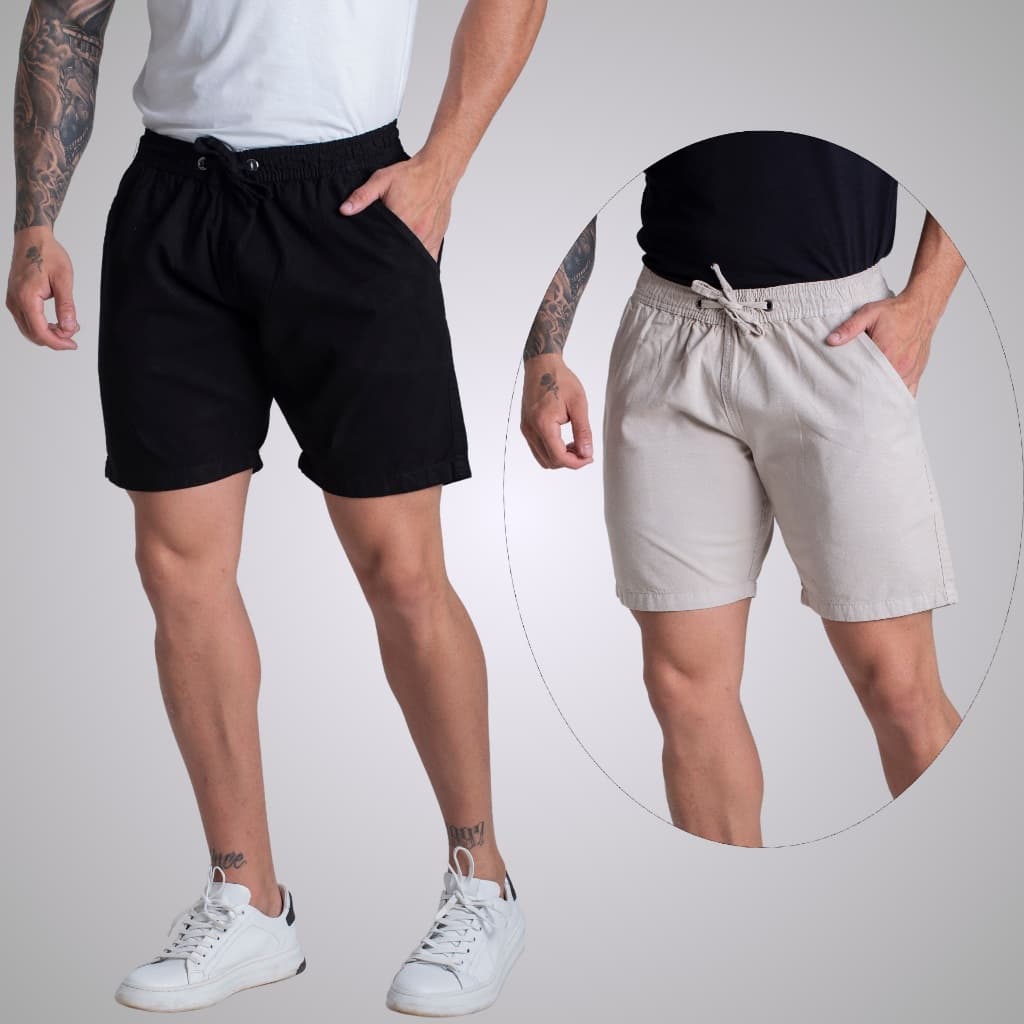 Kit 2 Shorts Mauricinho Masculino Sarja Brim Bermuda.