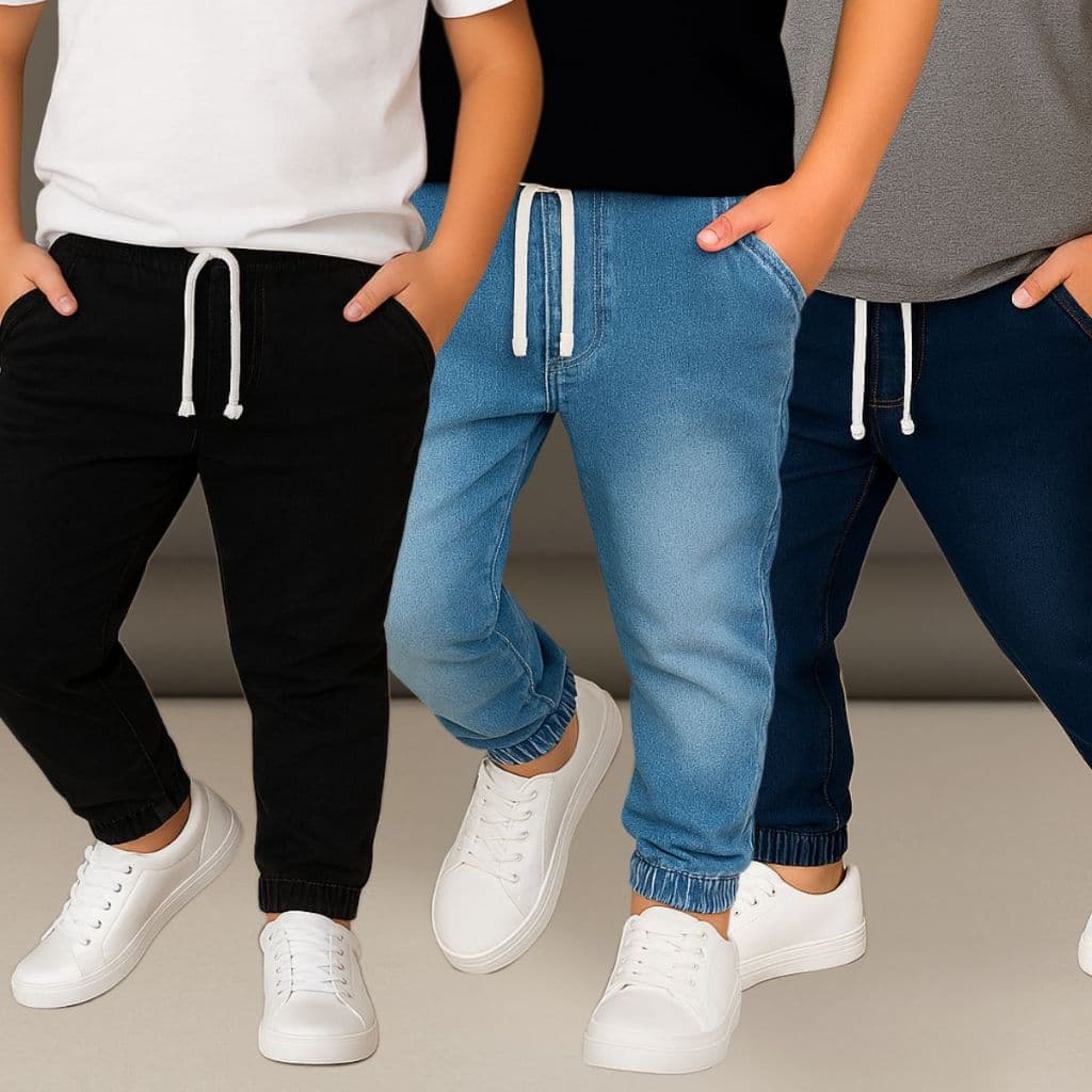 Kit 3 Calças Jogger Infantil Jeans Juvenil com Lycra 2 ao 16 Menino