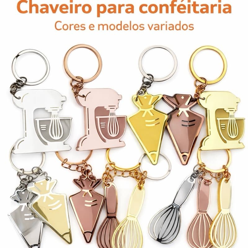 Chaveiro Mimo Confeitaria. Modelos e cores variadas.