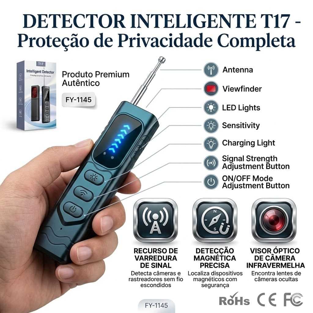 Detector Inteligente De Câmeras E Escutas Ocultas Infra Vermelho Anti-spy Sinais Sonoros T17