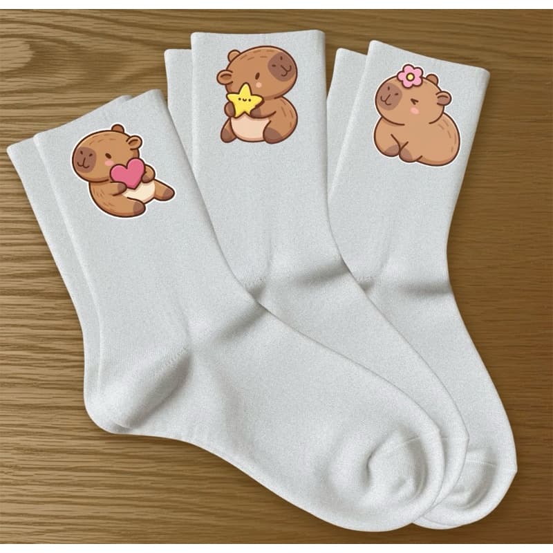 kit 3 Pares De Meias Esportivas  Estampa Capivara Delicada Algodão Premium