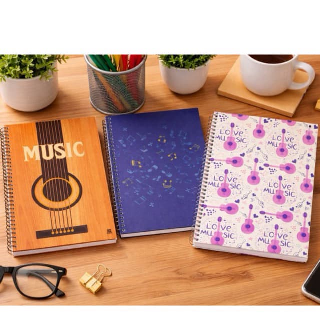 Caderno Música Partituras 80 Folhas Notas Musicais Capa Dura Violão Rosa Anotações Material Escola de Música Aula Violão