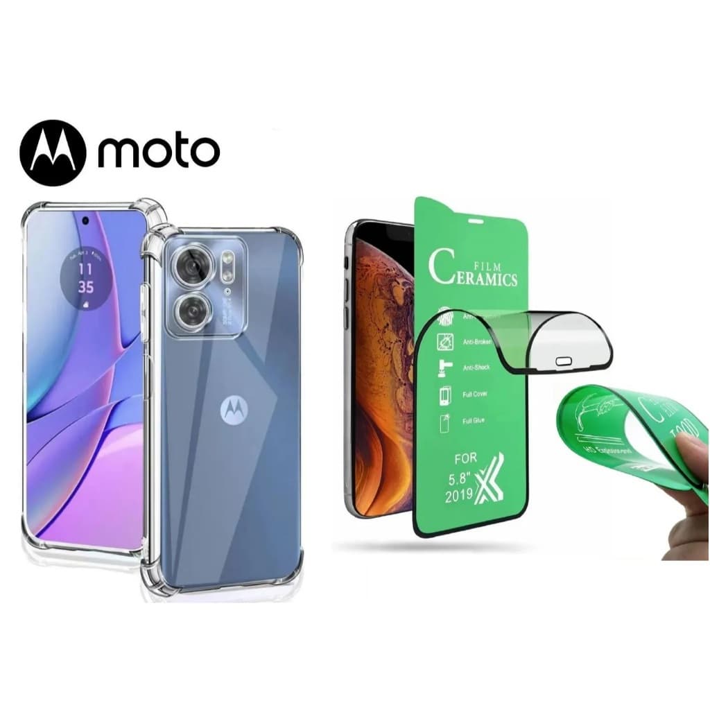 Kit Capa Silicone + Película de Vidro Moto G04 G14 G24 E13