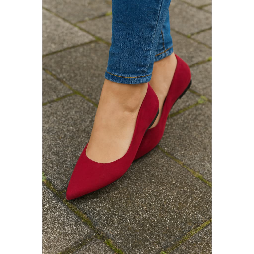 Sapatilha Feminina Bico Fino Alongado Suede Camurça Vermelho