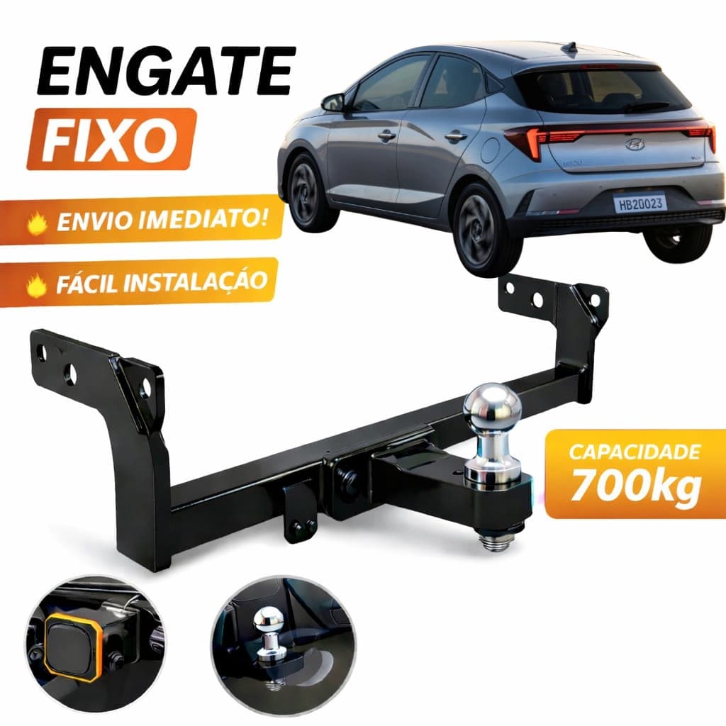 Engate Reboque FIXO Hyundai HB20 Hatch 2020 Á 2025 700KG Não Fura Completo