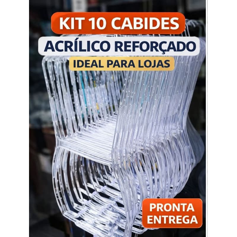 Kit 10 Cabides Acrílico Reforçado Transparente Adulto Loja Roupas Resistente