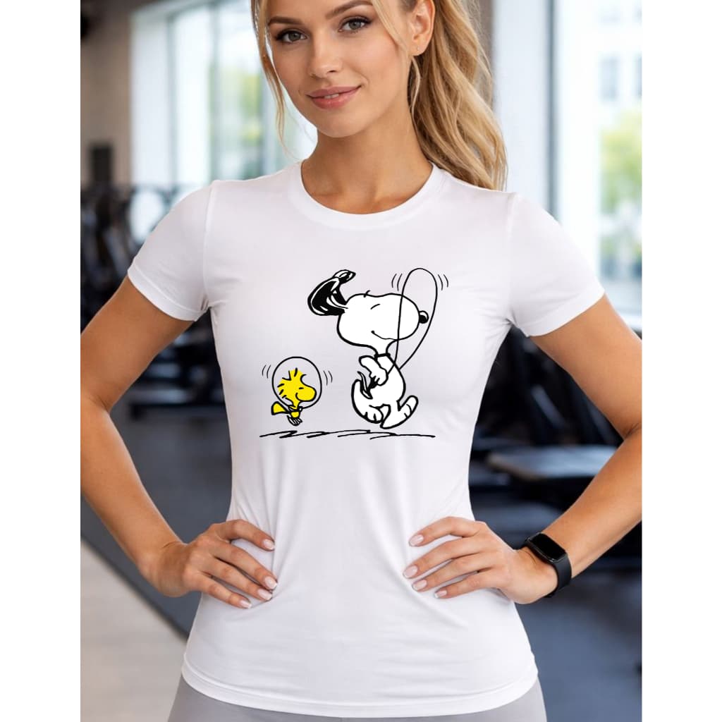Camiseta Feminina Academia Estampada snoopy Fitness, Treino, Crossfit, Musculação Leve e Confortável