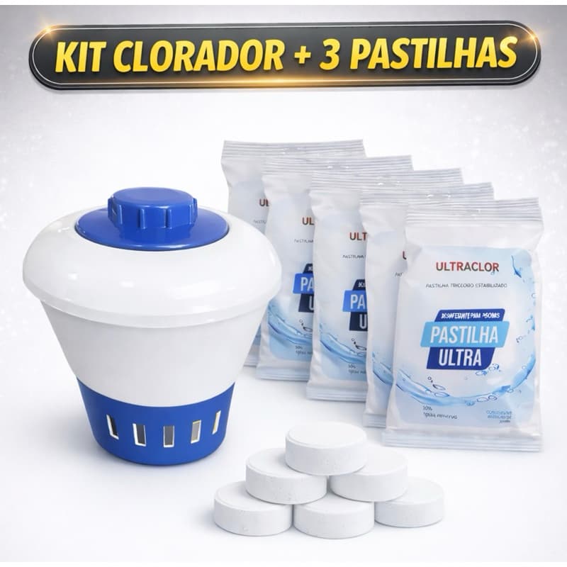 Clorador Flutuante + 3 Pastilhas De Cloro Clorofacil Manutenção e Eliminação de Bactérias na Piscina