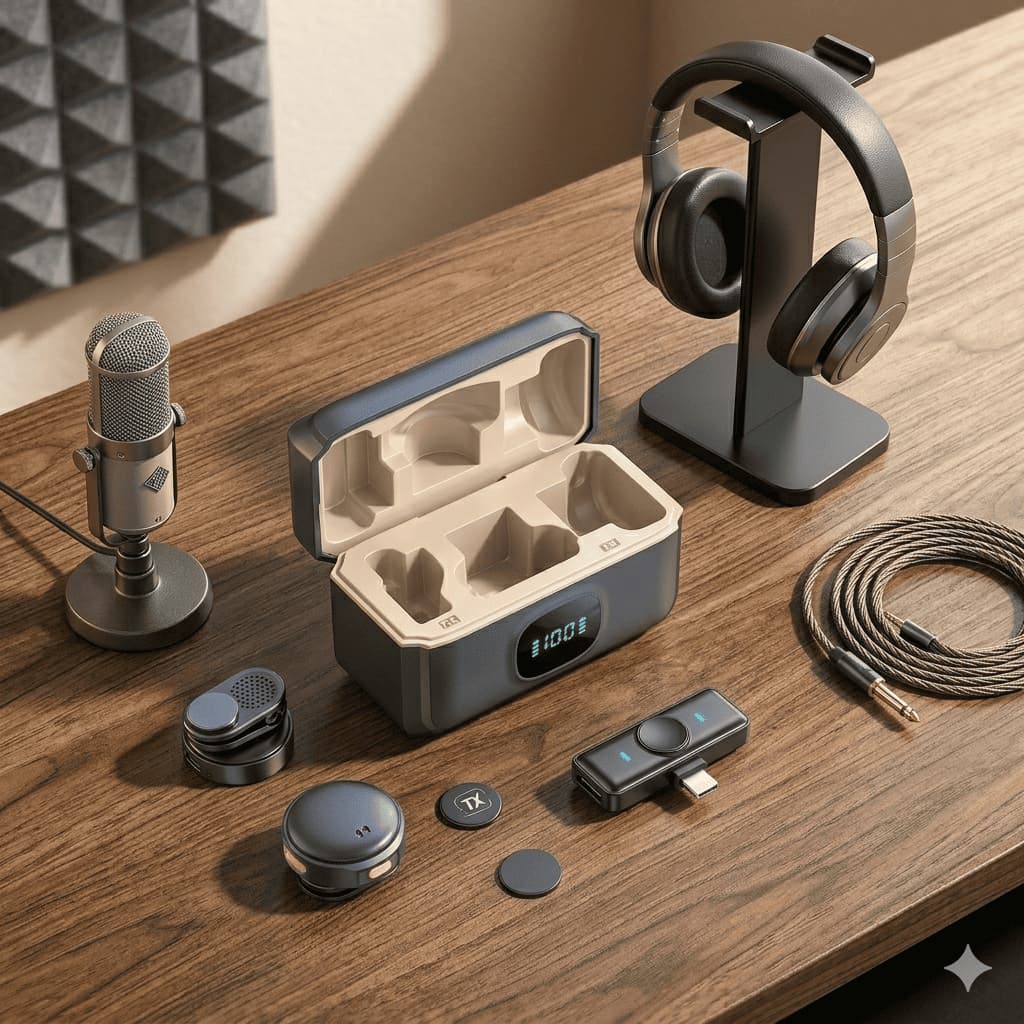 Microfone Lapela Sem Fio Magnético Plug Play Para iPhone Android Redução Ruído