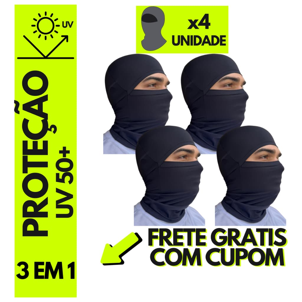Kit 4 Balaclava Toca ninja proteção frio uv preta tática motoqueiro entregador
