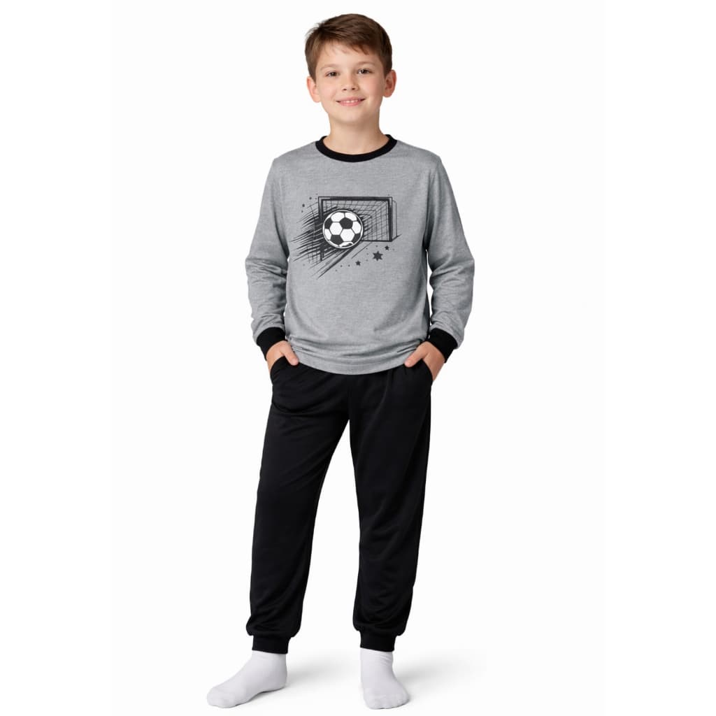 Pijama Juvenil Longo Masculino Grappin Malha PV com Punho Leve Futebol Gamer