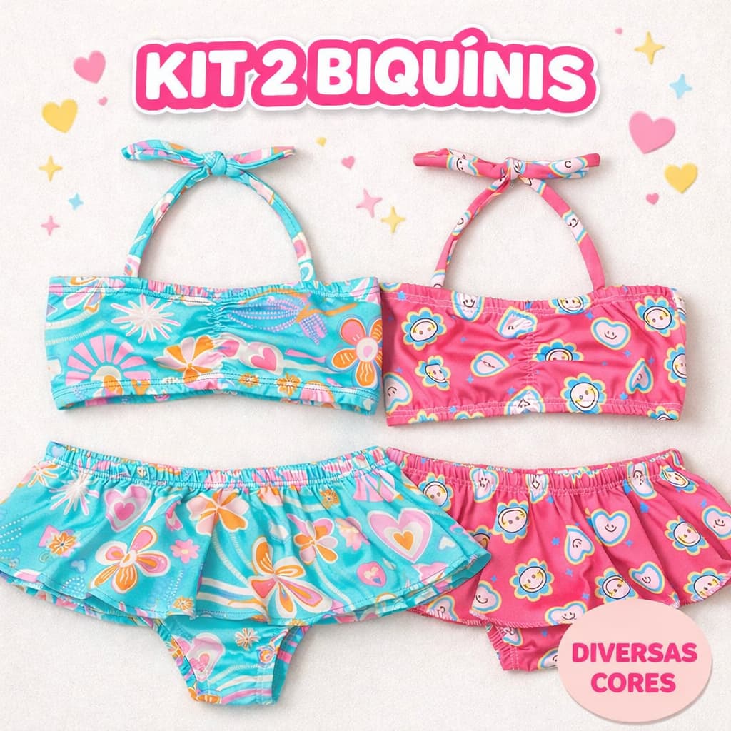 Kit Biquini Infantil Menina Verão Piscina Praia Natação Biquini Saia Moda Praia Criança