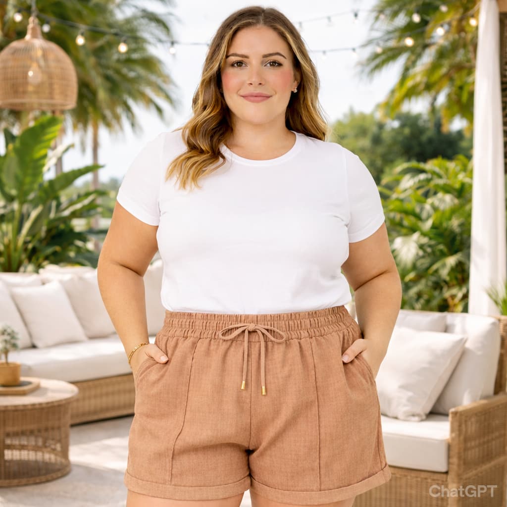 Short Feminino Linhao Cintura Alta Confortável Com Bolso Zero Transparência Leve Tendência 2026