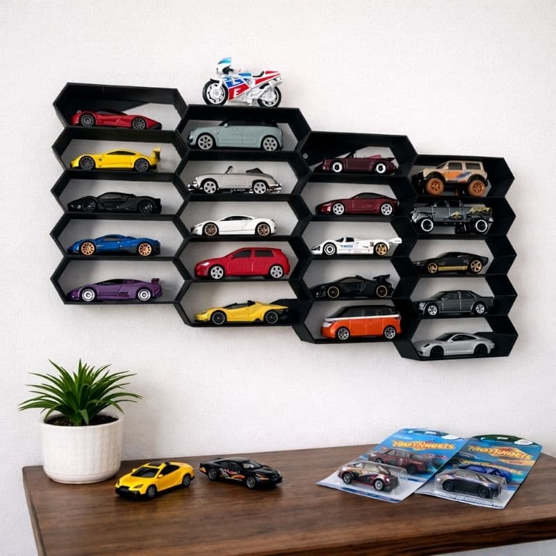 Suporte Carrinhos Hot Wheels + Brinde Expositor Suporta 10 Carrinhos Cada