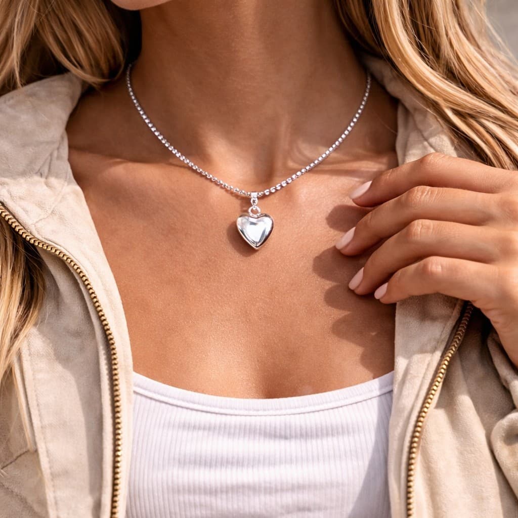 Choker Riviera Cristal Banhado Prata 925 + Pingente Coração Elegante Moderno Minimalista