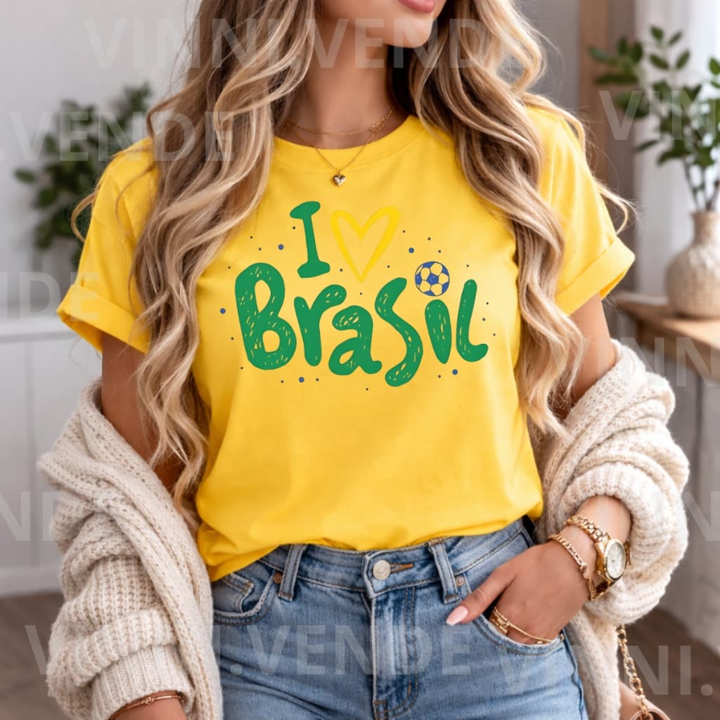Camiseta I Love Br4s1l Copa Torcida Brasil Estilo Casual Premium Algodão Top
