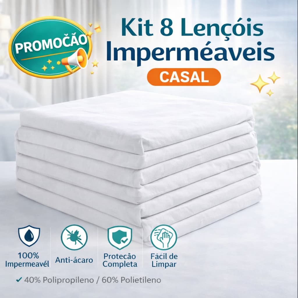 KIT 8 LENÇÓIS IMPERMEÁVEIS CASAL COM ELASTICO