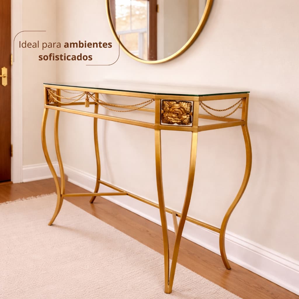 Aparador Luxo em Ferro Dourado com Vidro Mesa para Sala Decoração Moderna Café