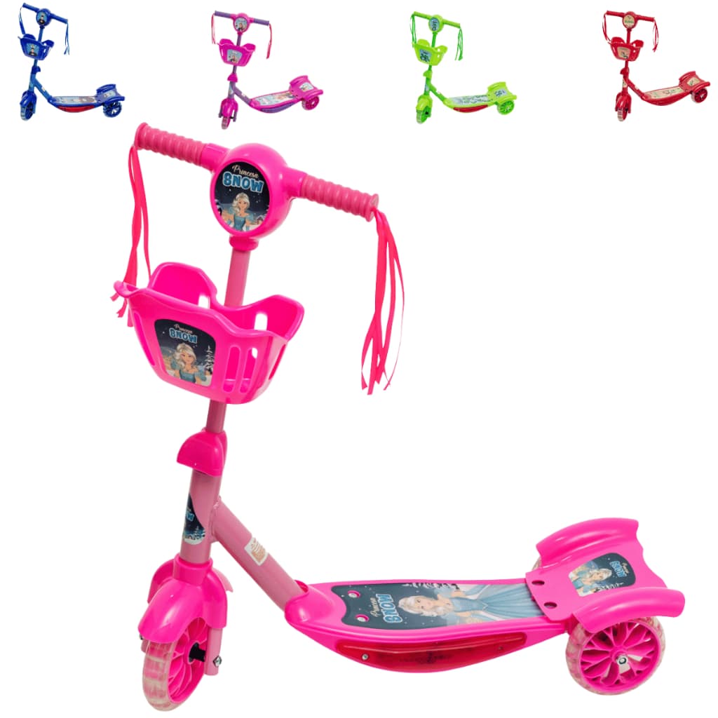 Patinete Infantil 3 Rodas com Luzes LED Musical e Cesta Scooter 3 Rodas Estável e Seguro