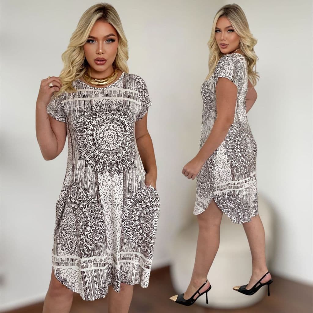 Vestido Feminino Com Manga Curto Viscolycra Confortável Soltinho Verão Casual Elegante Plus Size