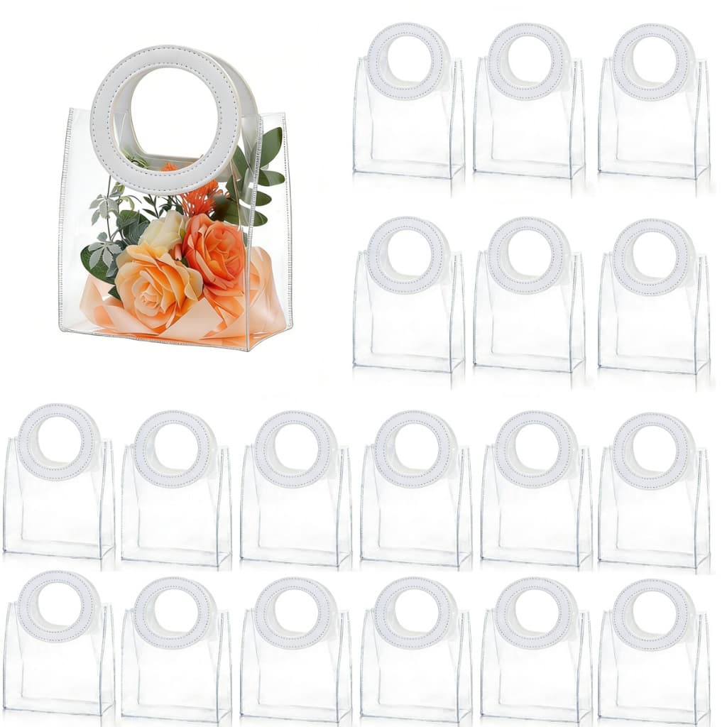 12/24 Pcs Sacola de Presente PVC Transparente com Alça para Embalagem de Flores Festa Aniversário Natal