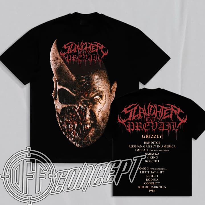 Camiseta Básica e Oversized Algodão Premium Slaughter Prevail Grizzly Track List Rock Metal
