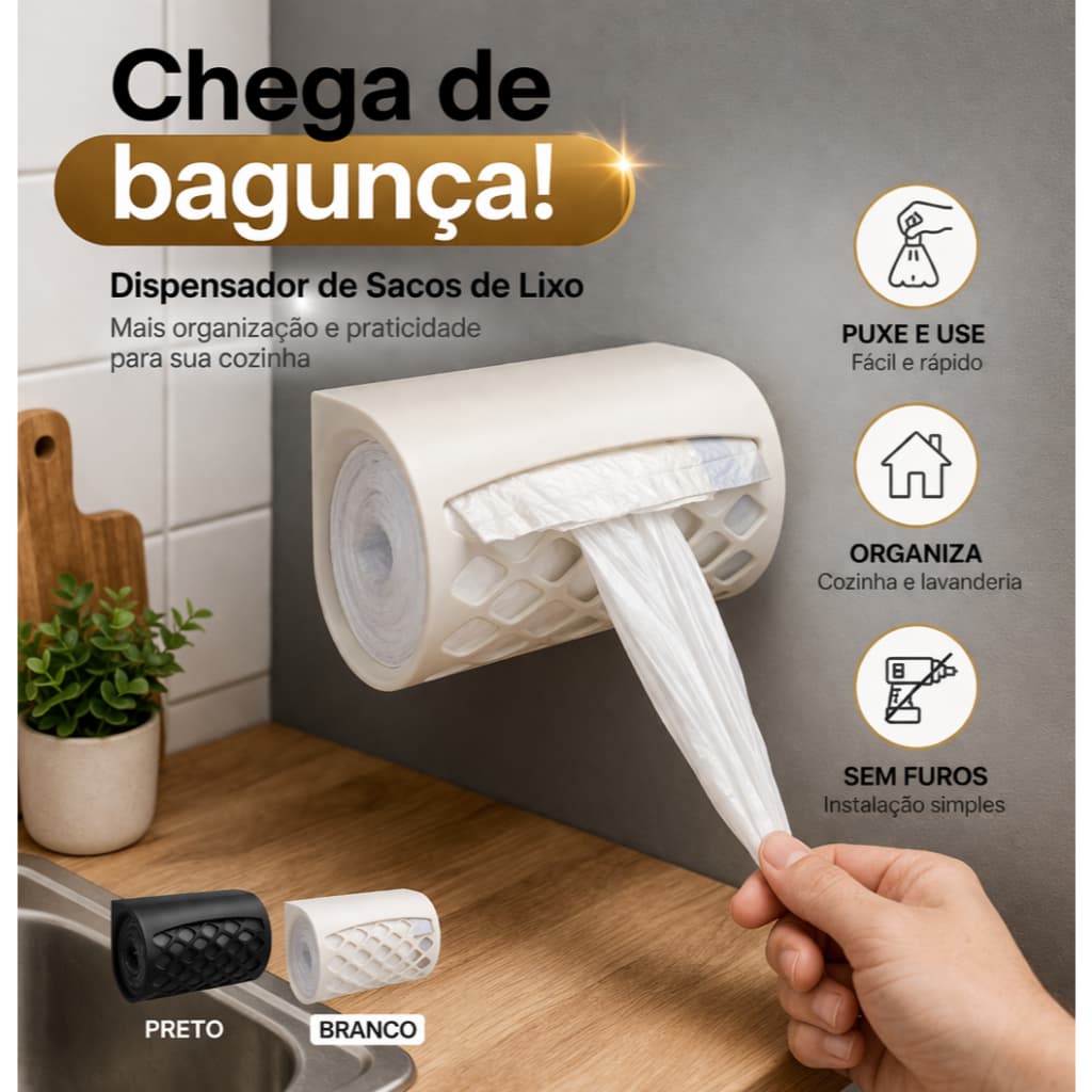 Dispensador de Sacos de Lixo Organizador Cozinha Parede Prático e Moderno