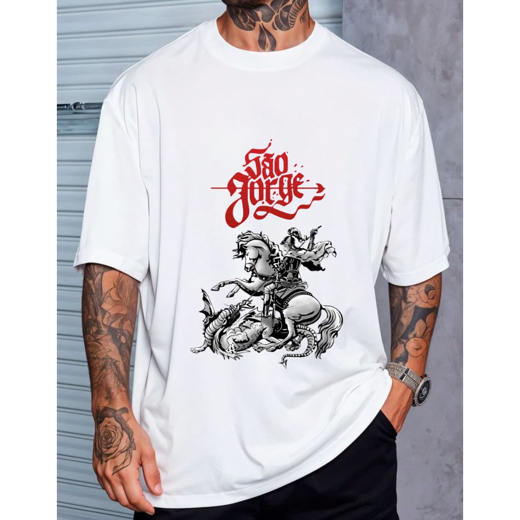 Camiseta Catolica Cristã Unissex São Jorge em Malha 100% Algodão - Lançamento