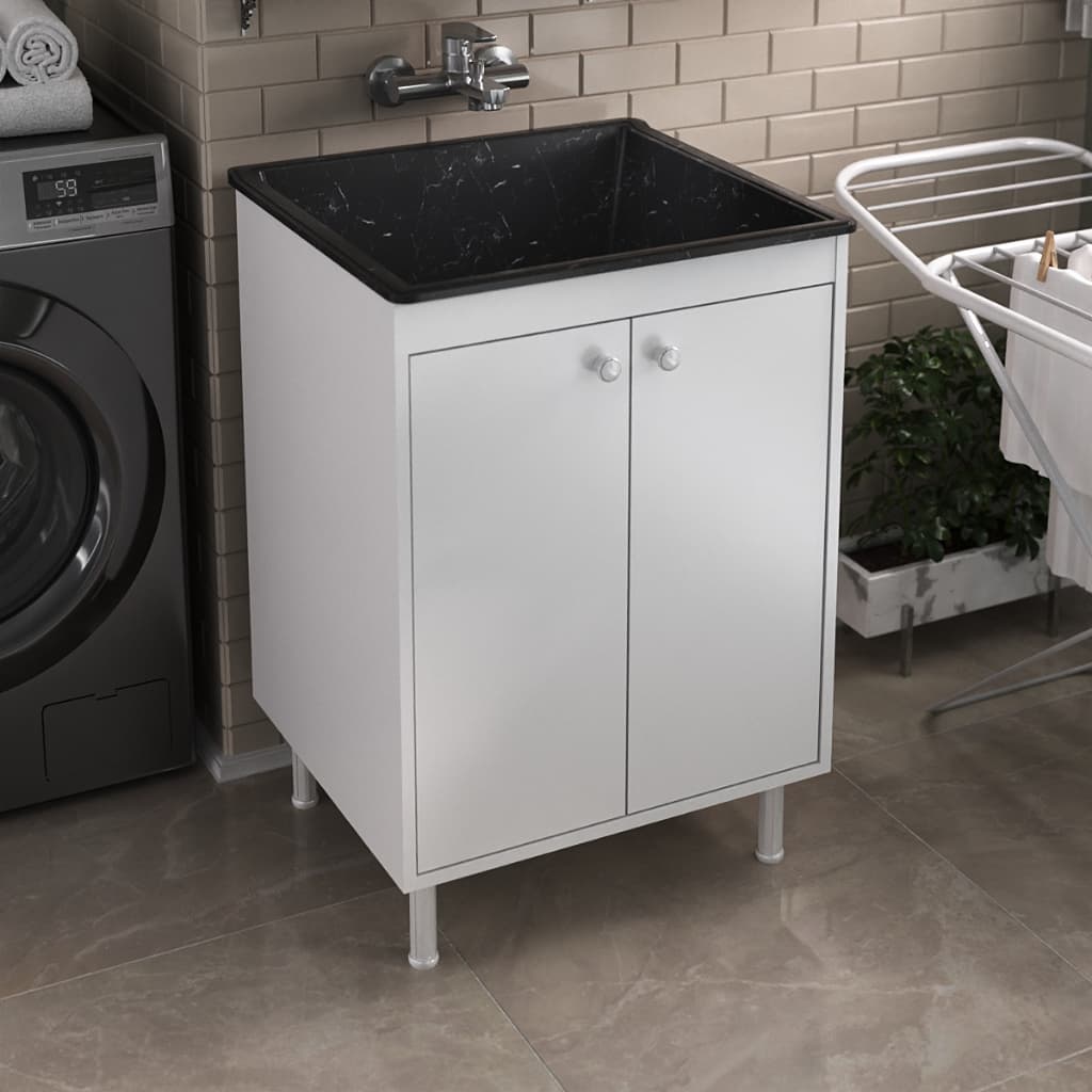 Tanque de Lavanderia Prático 40L em Marmorite com Gabinete 100% MDF | Resistente e Premium