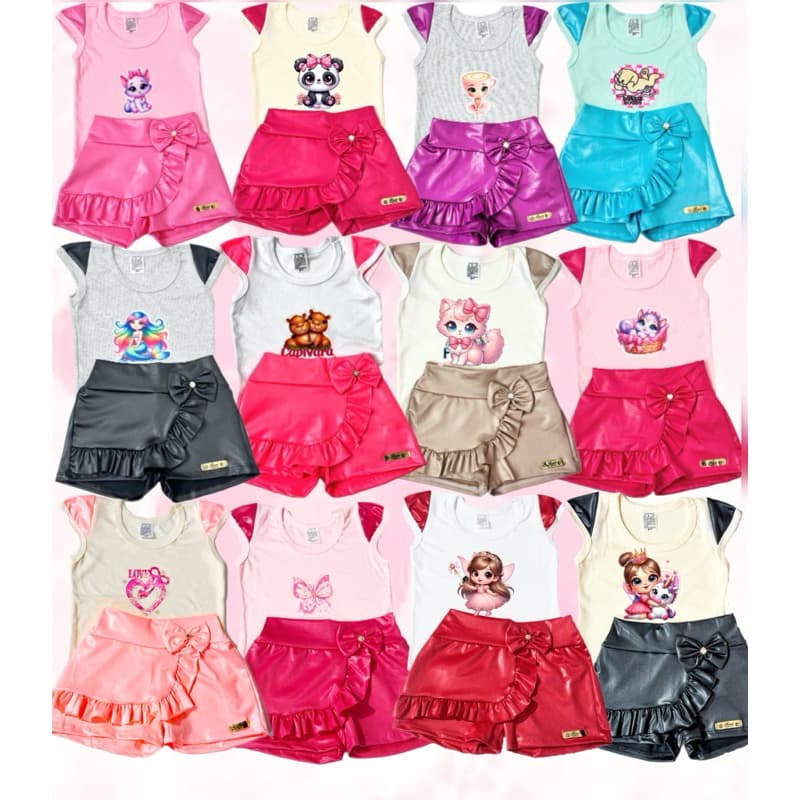 3 Conjuntos infantis - 3 blusas e 3 short saia CIRRÉ Moda verão do 1 ao 6 anos