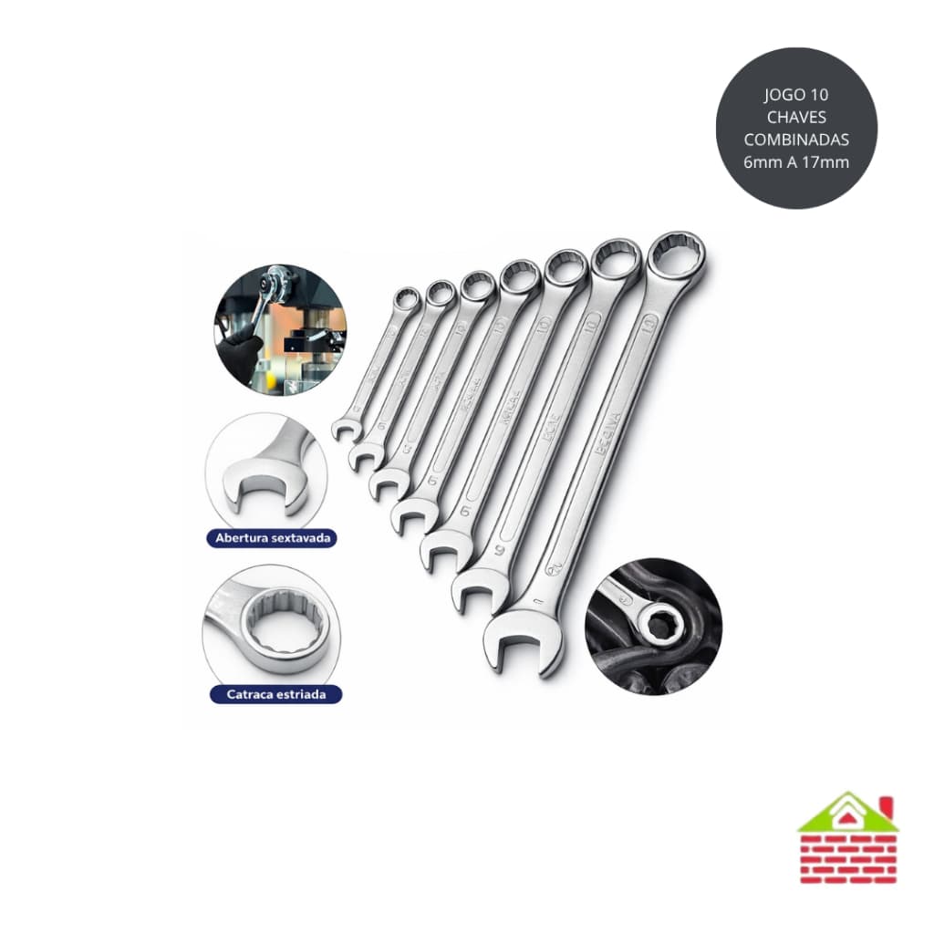 Kit Jogo Chave Combinada Aço Carbono Boca Estrela 10 Peças 6 a 17mm