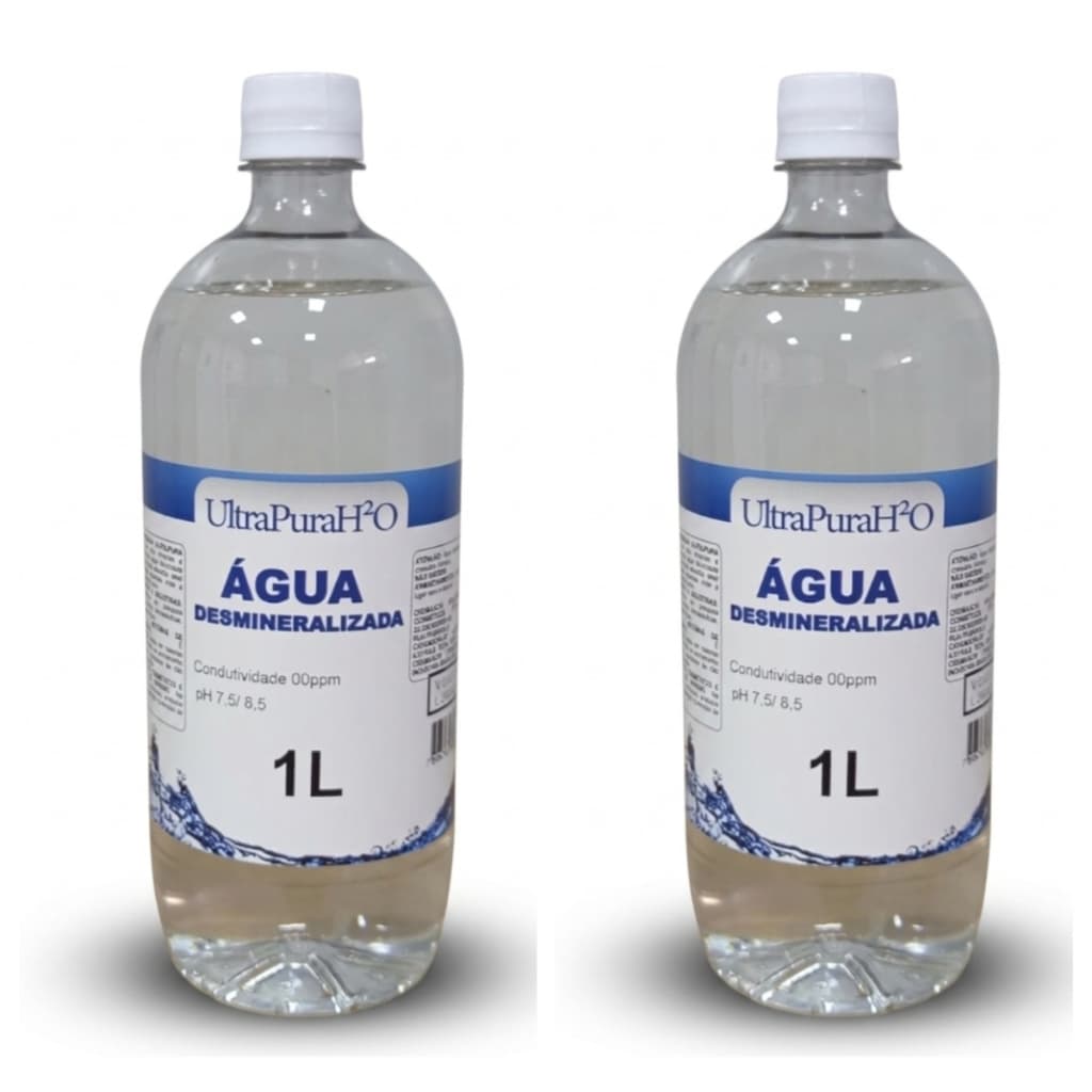 Kit Com 2 Água Desmineralizada 1 Litro Ultra Pura Para Radiadores Autoclave Baterias Ferro De Passar