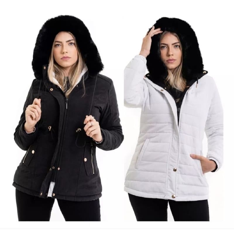 Jaqueta Parka dupla face impermeável usa os dois lados