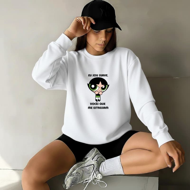 Moletom Feminino Estampado Meninas Superpoderosas Casual Inverno Gola Careca Confortável