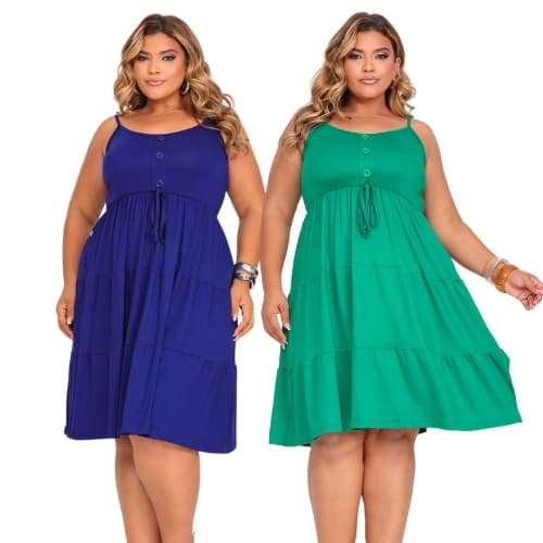 2 Vestido Alça Plus Size Midi Feminino Soltinho Malha Verão Casual Moda Básico Dia a Dia Mulher