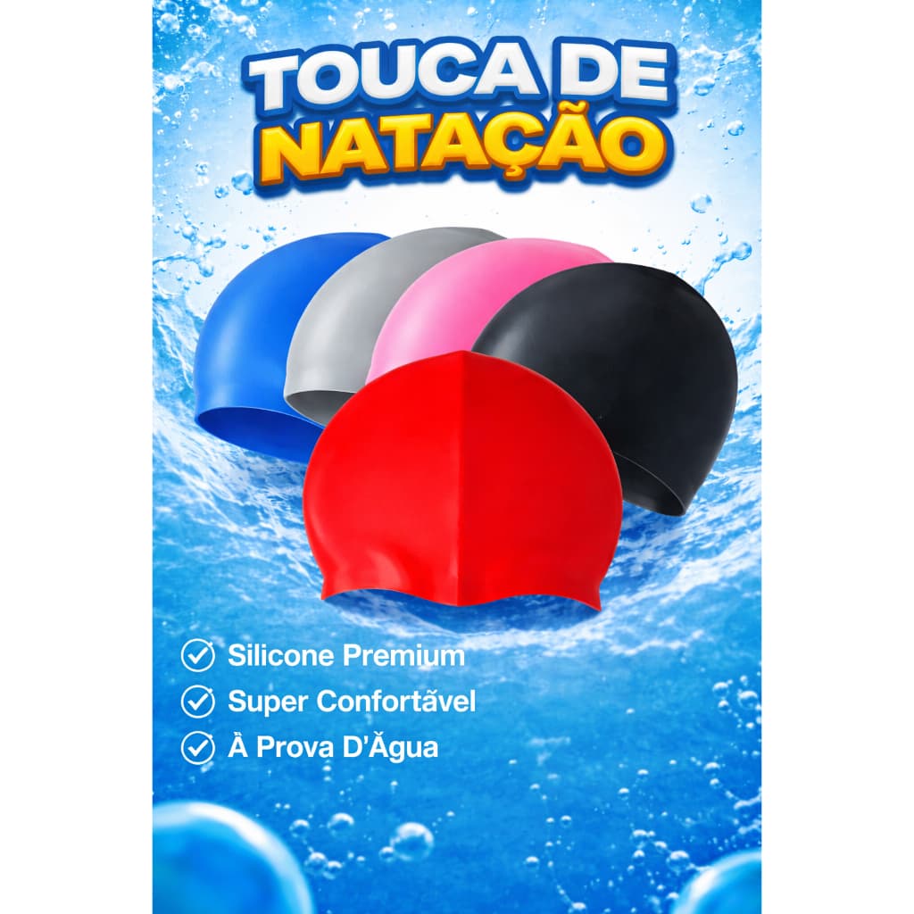 Touca de Natação Silicone Piscina Impermeável Confortável Adulto e Infantil