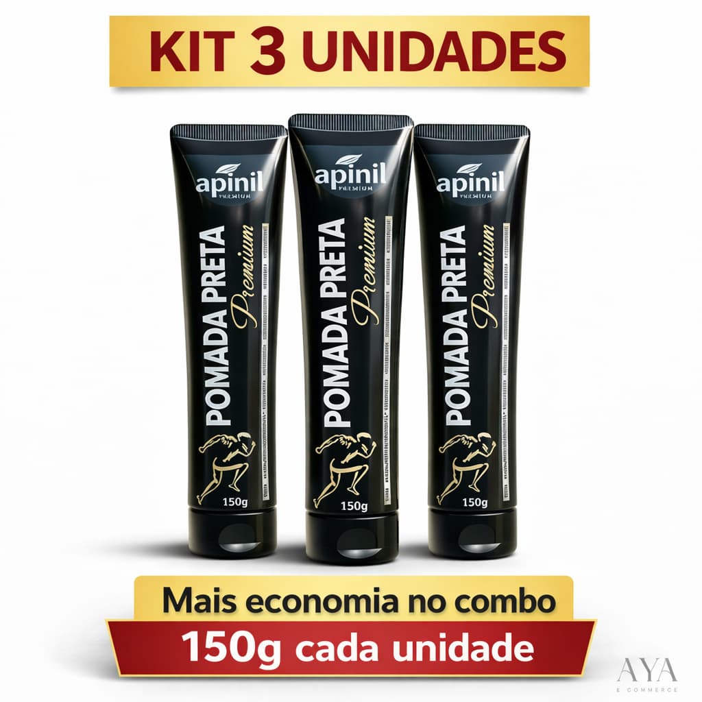 Kit 3 Pomada Preta Premium 150g Apinil Relaxante Massageador Corporal