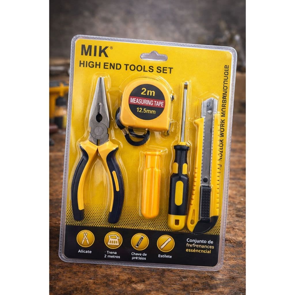 Kit Ferramentas MIK 5 Peças Alicate Trena 2m  Chave Testador Uso Domestico e Profissional