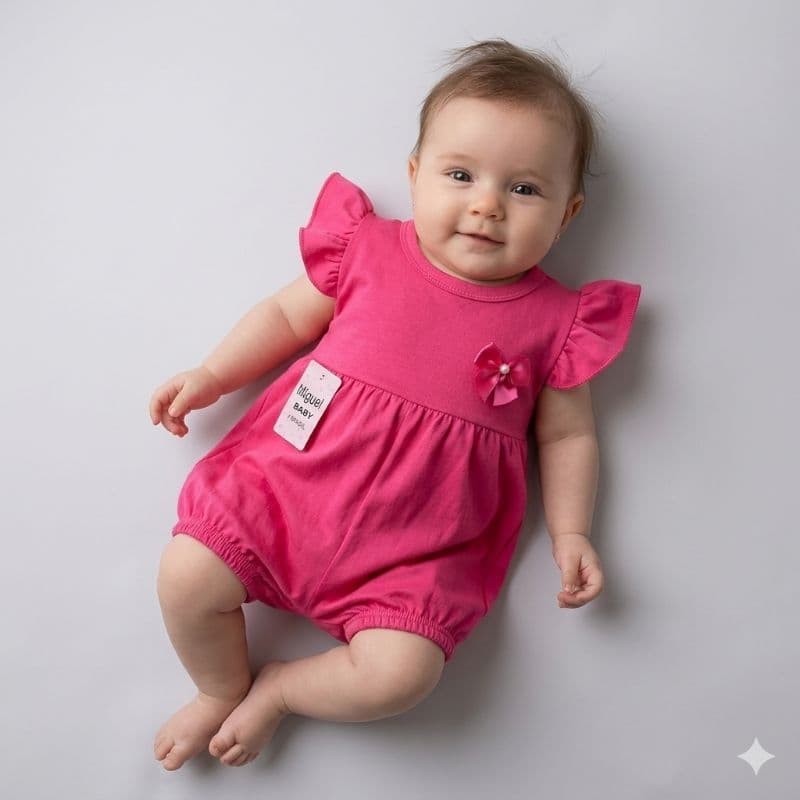 Macacão body bebê menina com lacinho banho de sol manga borboleta Luxo RN 0 - 3 meses enxoval oferta promoção rosa lilas