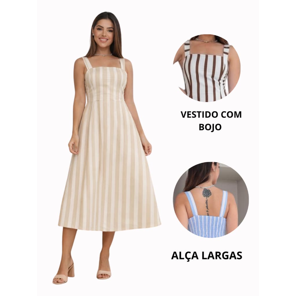 Vestido Evangelico Listrado com Bojo PROMOÇÃO!!