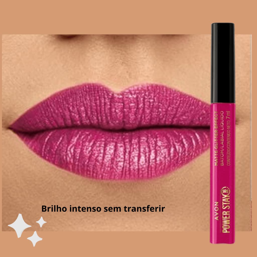 Batom Líquido com Glitter Avon Power Stay Malva Luminoso
