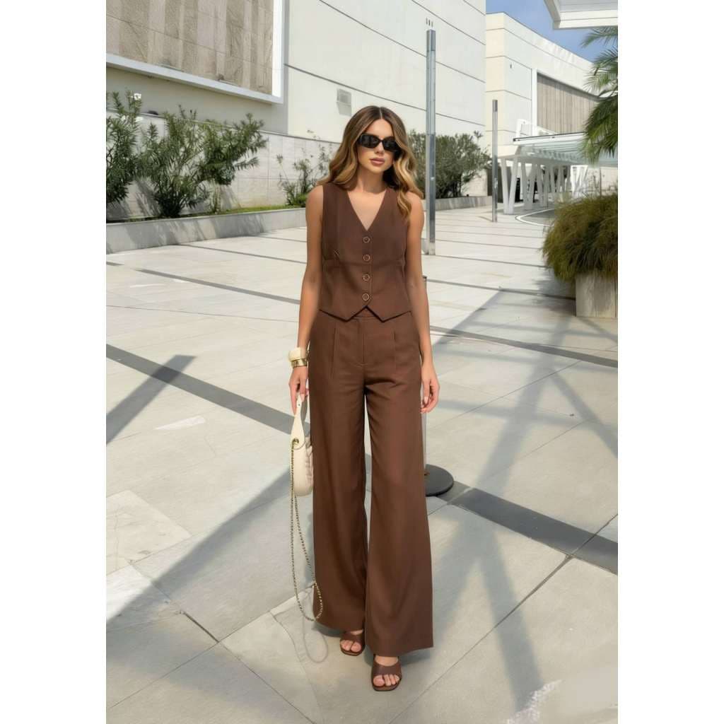conjunto alfaiataria feminina, colete com calça,