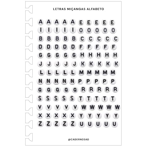 Cartela de Adesivos Letras Miçangas Alfabeto Reposicionável Mini
